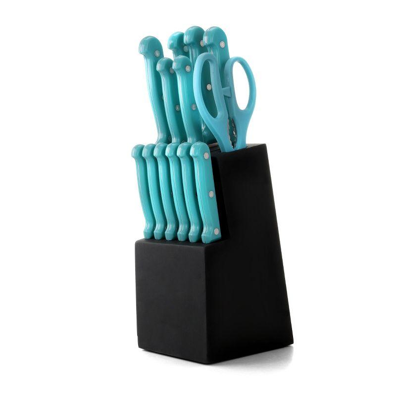 Teal 14-Piece Cutlery Set with Black Storage Block