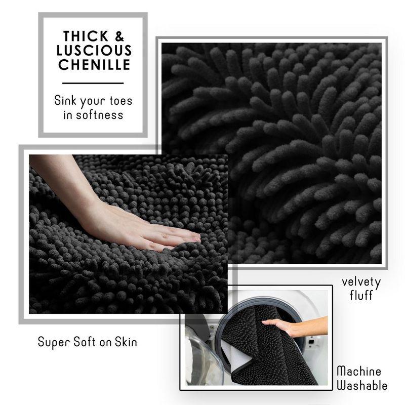 Black Quick-Dry Chenille Bathroom Rug