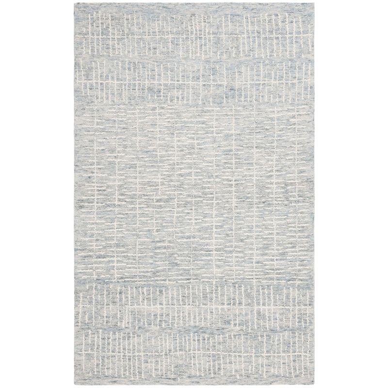 Light Blue Abstract Handmade Wool Rectangular Area Rug 5' x 8'