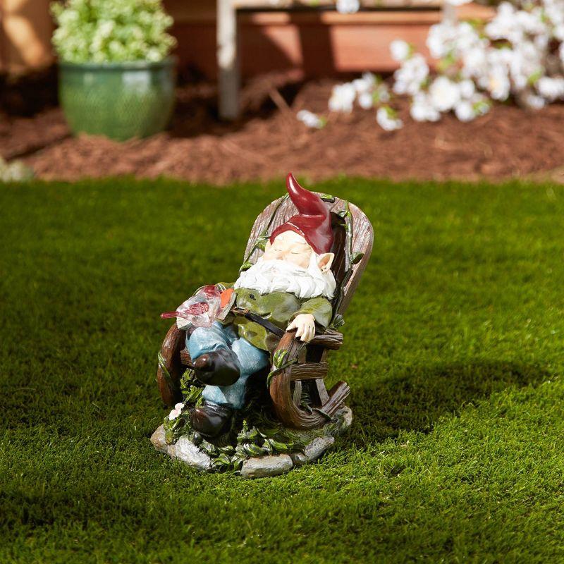 7.75" Polyresin Red Bird Rocking Chair Solar Garden Gnome - Zingz & Thingz: Outdoor Statue Decor, No Battery Required