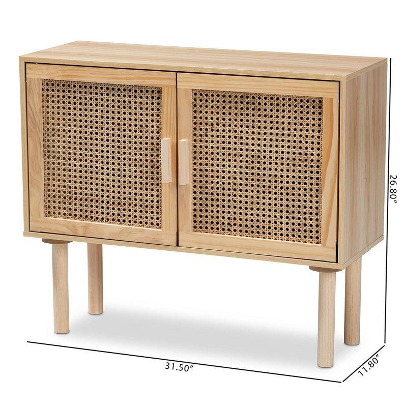 Maclean Rattan Wood 2 Door Sideboard Buffet Natural/Brown - Baxton Studio: Bohemian Style, Fixed Shelf Storage