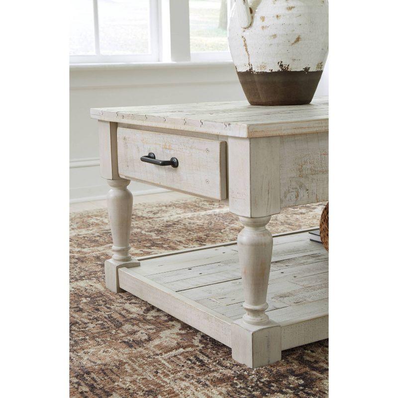 Shawnalore Rectangular Cocktail Table White Wash - Signature Design by Ashley: Solid Pine, Farmhouse Style, Storage Shelf