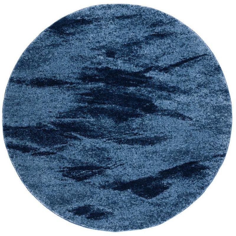 6' Round Light Blue and Blue Abstract Shag Rug