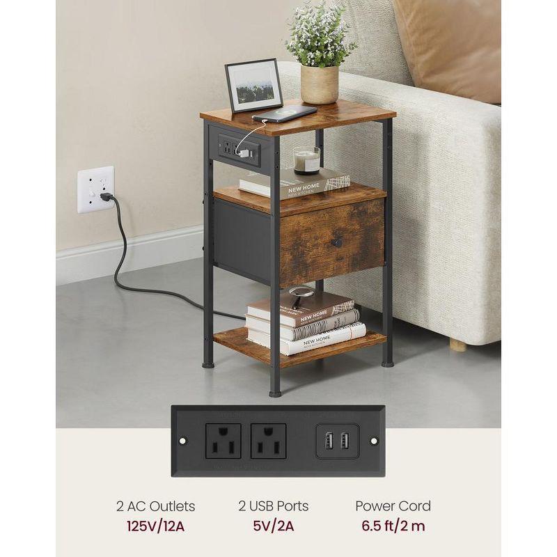 VASAGLE Nightstand with Charging Station, Side Table, End Table