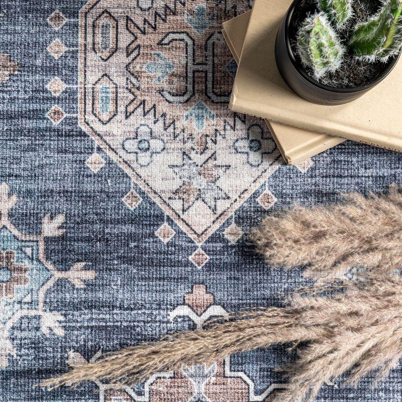 Nuloom Finley Medallion 5x8 Machine Washable Indoor Area Rug for Living Room Bedroom Dining Room Kitchen, Blue/Grey