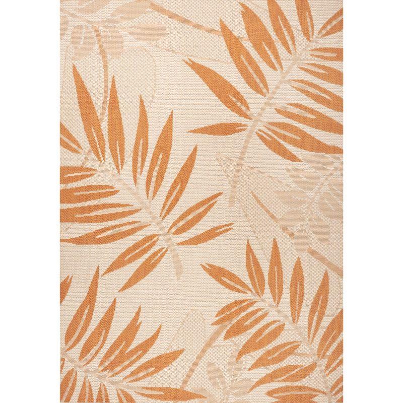 Tropical Palm Leaf Cream/Orange 5x8 Indoor/Outdoor Easy-Care Rug