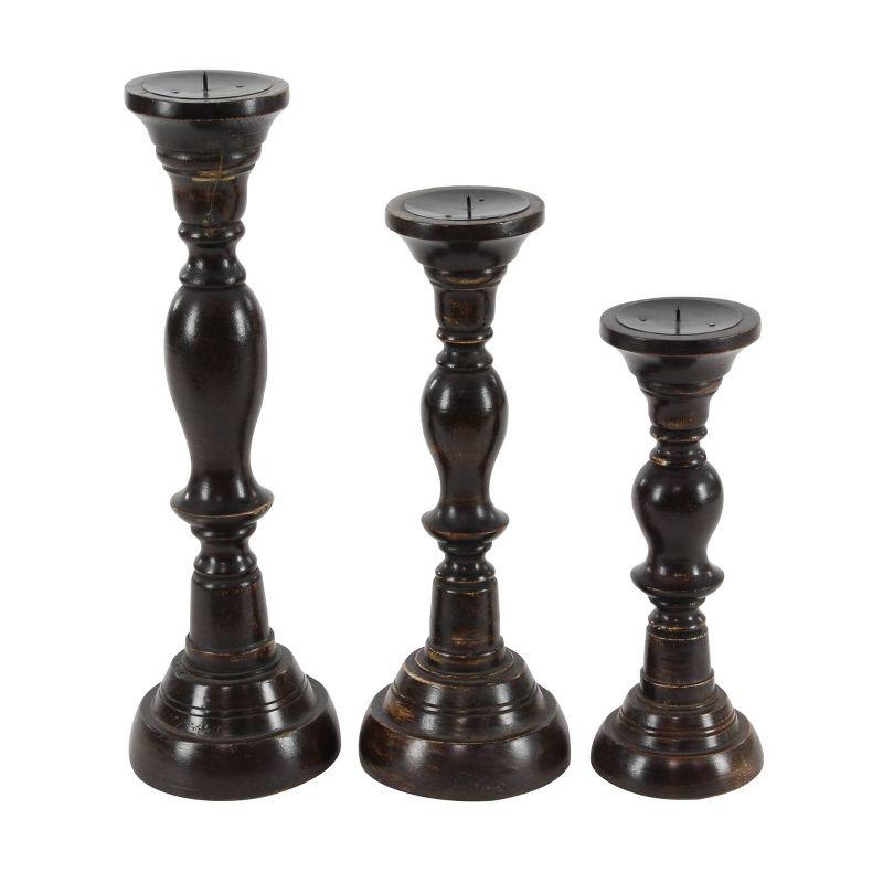 3 Piece Wood Tabletop Candlestick Set