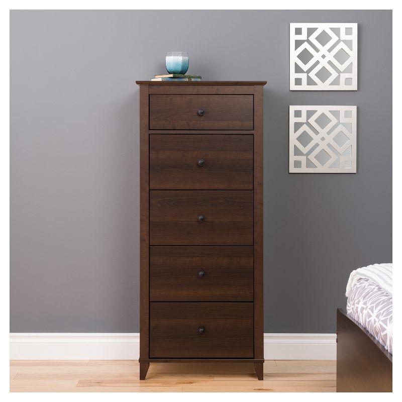 Espresso Vertical 5-Drawer Chest with Tapered Legs