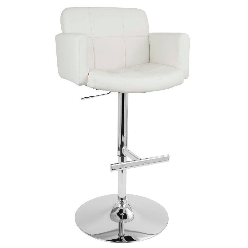 Adjustable White Faux Leather Swivel Bar Stool with Metal Base