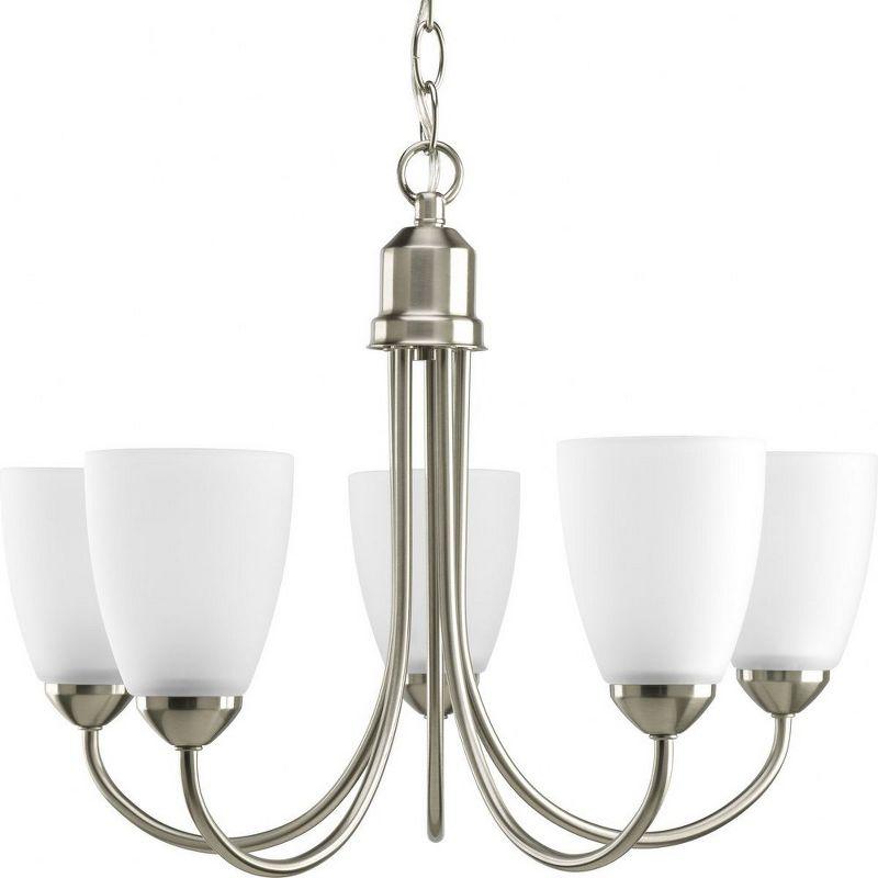 Progress Lighting Gather 5-Light Chandelier, Brushed Nickel, Etched Glass Shade