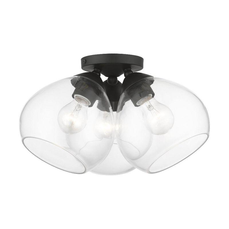 Catania Black and Clear Glass 3-Light Semi-Flush Mount