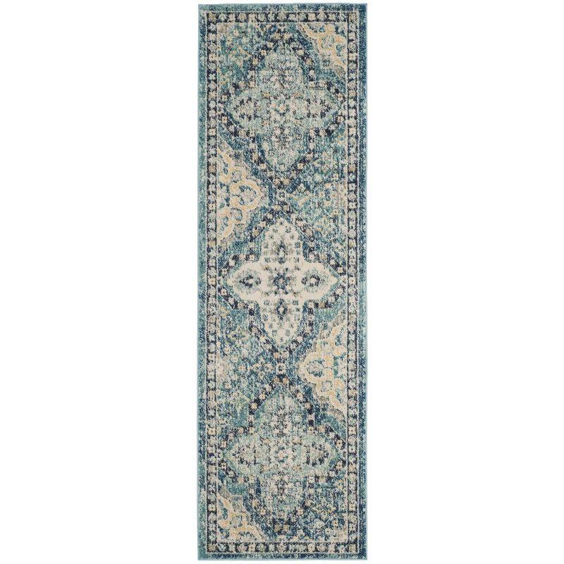 Light Blue High Pile Synthetic Boho Area Rug