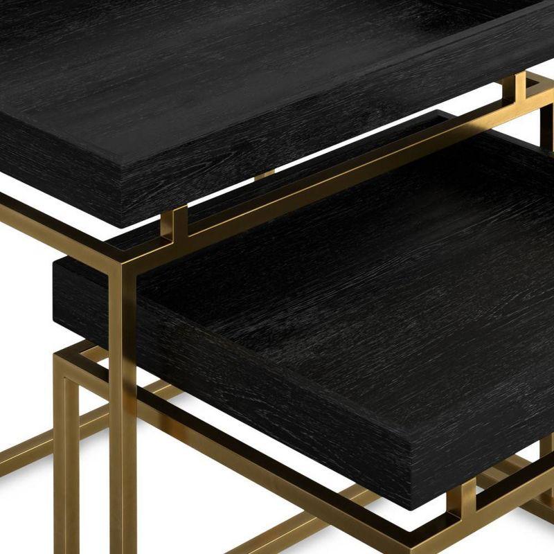 WyndenHall Audrina 2pc Nesting Table Black/Gold: Contemporary Rectangle Side Tables, Metal Frame, No Assembly Required