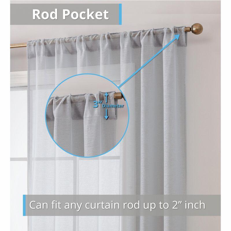 HLC.ME Lauren Semi Sheer Light Filtering Transparent Pocket Top & Back Tab Lightweight Window Curtain Panels, Set of 2 - Silver Grey, 54 W x 84 L