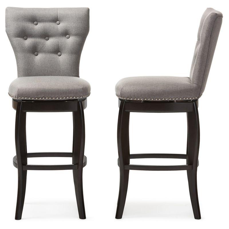Baxton Studio 29" Leonice Fabric Upholstered Button Tufted Swivel Barstool Gray: Rubberwood Frame, Polyester Upholstery