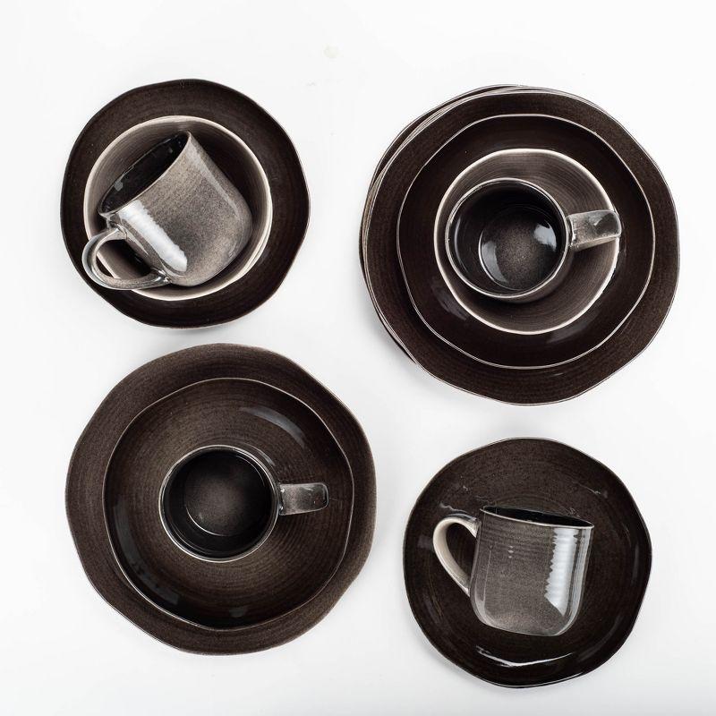 Elanze Designs 16-Piece Reactive Glaze Ceramic Stoneware Dinnerware - Service for 4, Mocha Grey Ombre