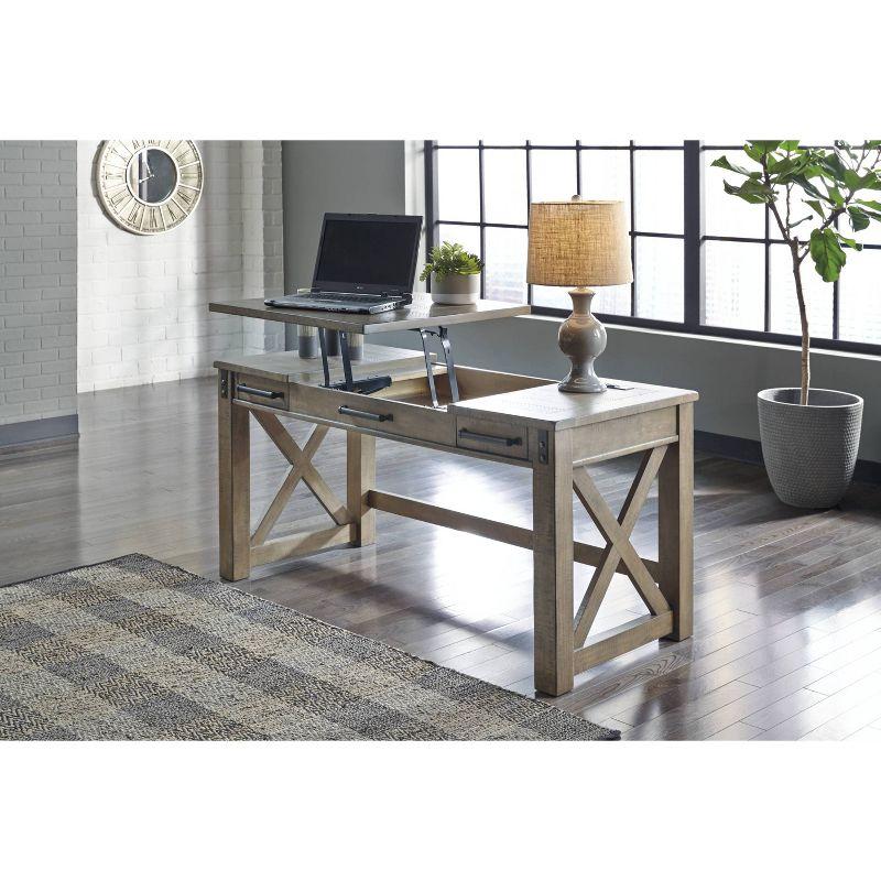 Rustic Farmhouse Gray Pine Corner Desk with Power Outlets and USB Ports