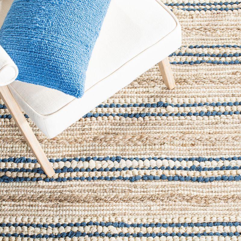 Cape Cod Natural and Blue Handwoven Cotton Area Rug, 5' x 8'