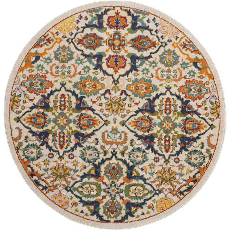 Allur 5'3" Round Ivory Multicolor Bohemian Floral Area Rug