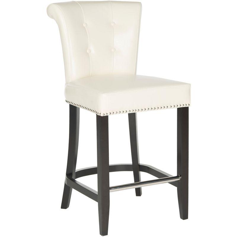 Espresso Birchwood and Flat Cream Bicast Leather Counter Stool