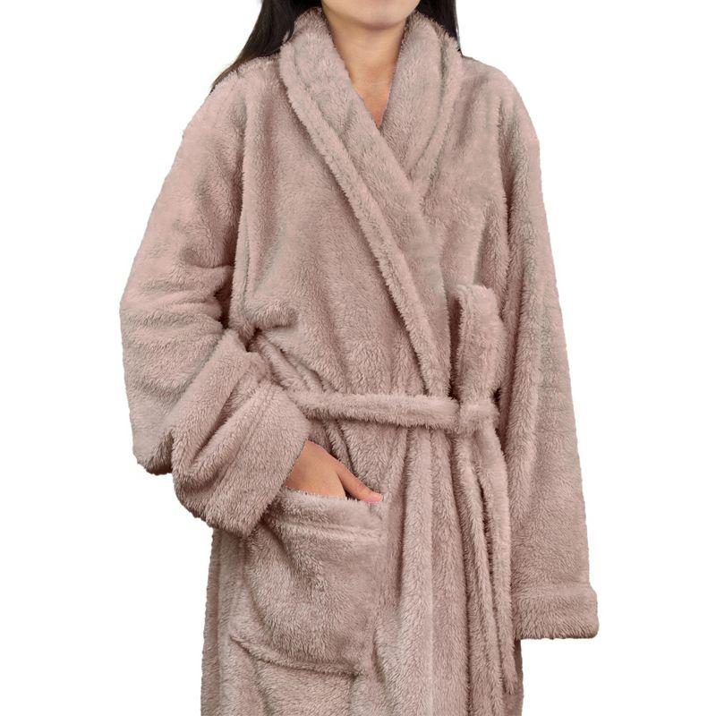 PAVILIA Premium Womens Plush Soft Robe Fluffy Warm, Fleece Faux Shearling Shaggy Bathrobe (Taupe, Large-X-Large)