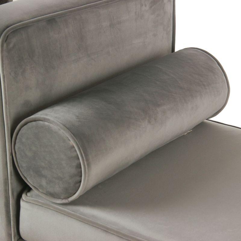 Mid-Century Modern Gray Velvet Storage Bench with Bolster Pillows