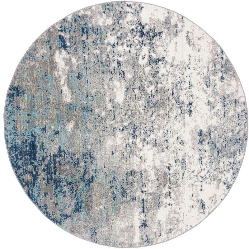 Contemporary Abstract Grey/Blue Synthetic Round Rug - 5'