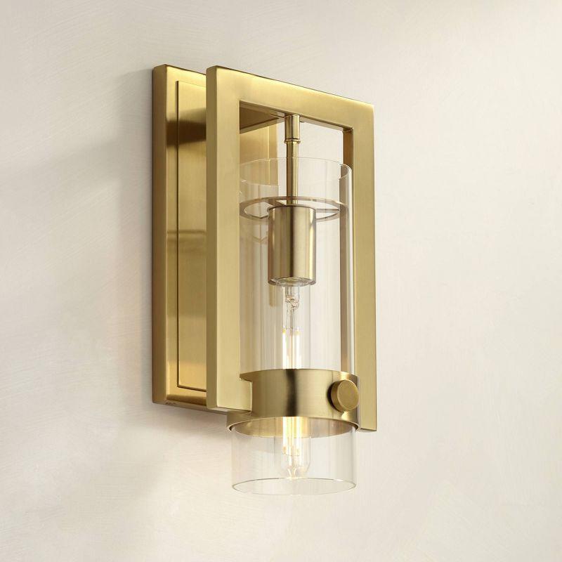Possini Euro Design Derina Modern Wall Sconce Warm Gold Metal Hardwire 7" Fixture Clear Glass Shade for Bedroom Bathroom Bedside