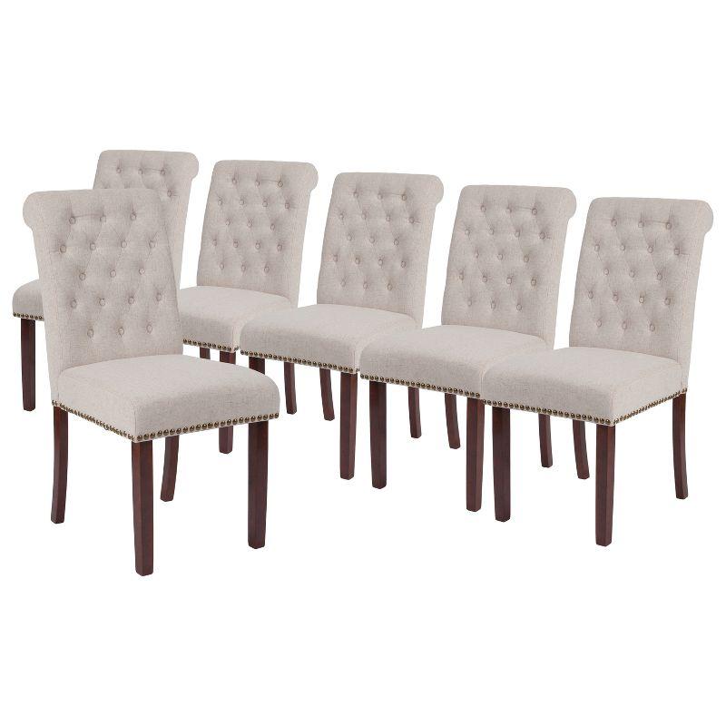 Beige Leathersoft Upholstered Parsons Side Chair with Walnut Wood Legs