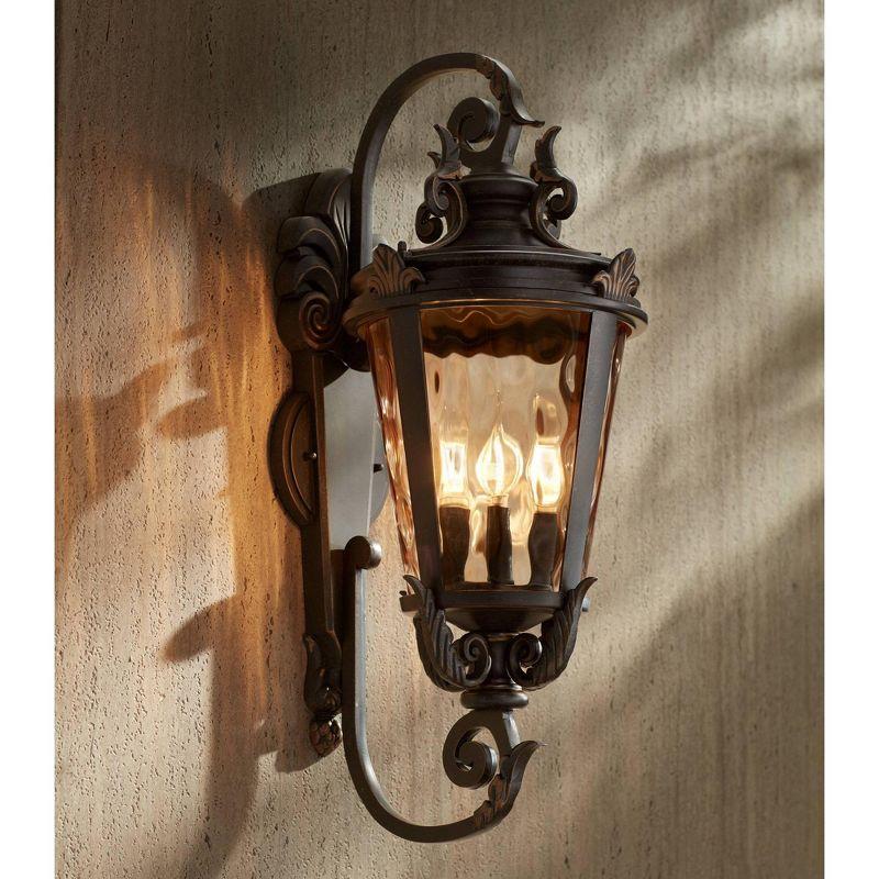 John Timberland Casa Marseille Vintage Rustic Outdoor Wall Light Fixture Bronze Scroll 27 1/2" Hammered Glass for Post Exterior Barn Deck House Porch