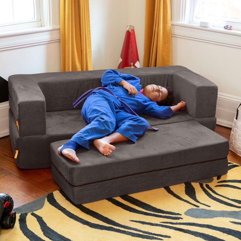 Jaxx Zipline Kids Sofa & Large Ottoman, 3 in 1 Fold Out Sofa, Big Kids Edition, Charcoal