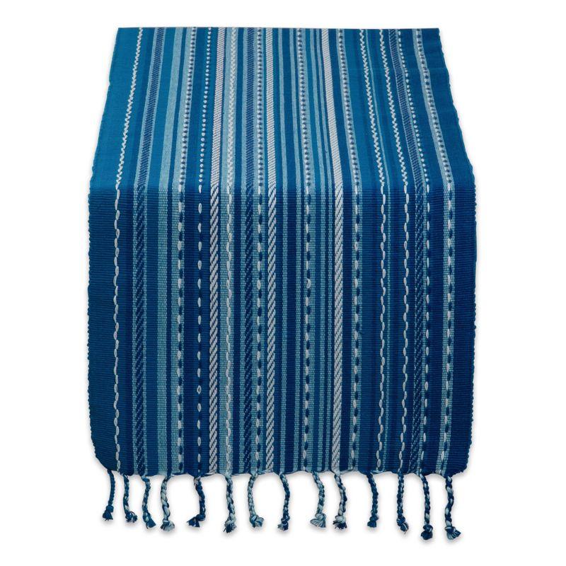 Design Imports  Tonal Stripe Fringed Table Runner, Blue, 14X72"