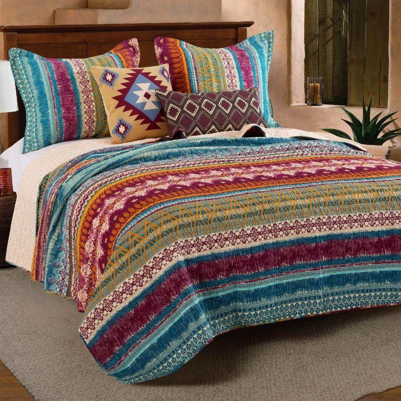 Fuchsia/Gold/Teal Standard Cotton Reversible 3 Piece Quilt Set