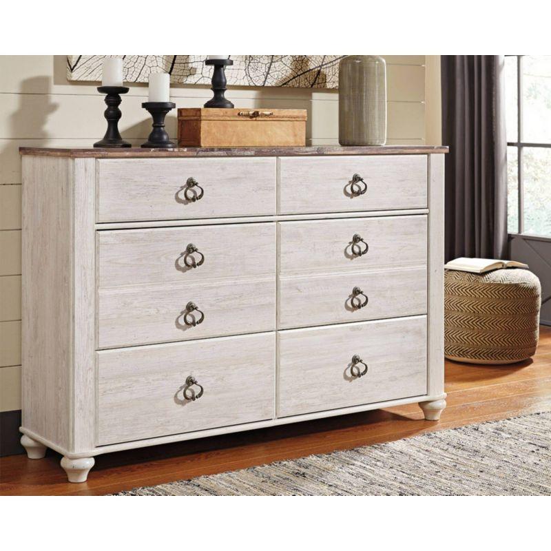 Coastal Retreat Whitewashed 6-Drawer Dresser with Plank-Style Top