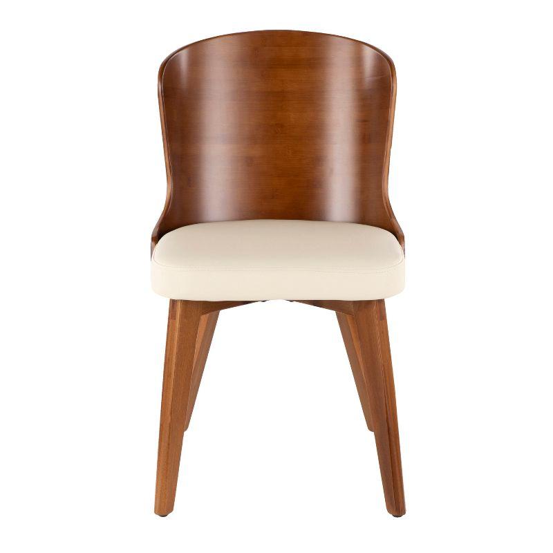 LumiSource Bocello Mid-Century Modern Chair Cream/Walnut: Faux Leather, Wood Frame, Floor Protectors