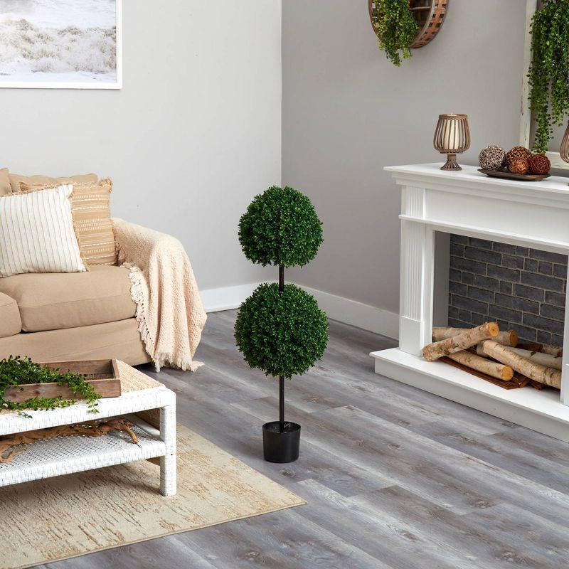 3.5ft Boxwood Double Ball Artificial Topiary Tree - Nearly Natural: UV-Resistant, Indoor/Outdoor Decor
