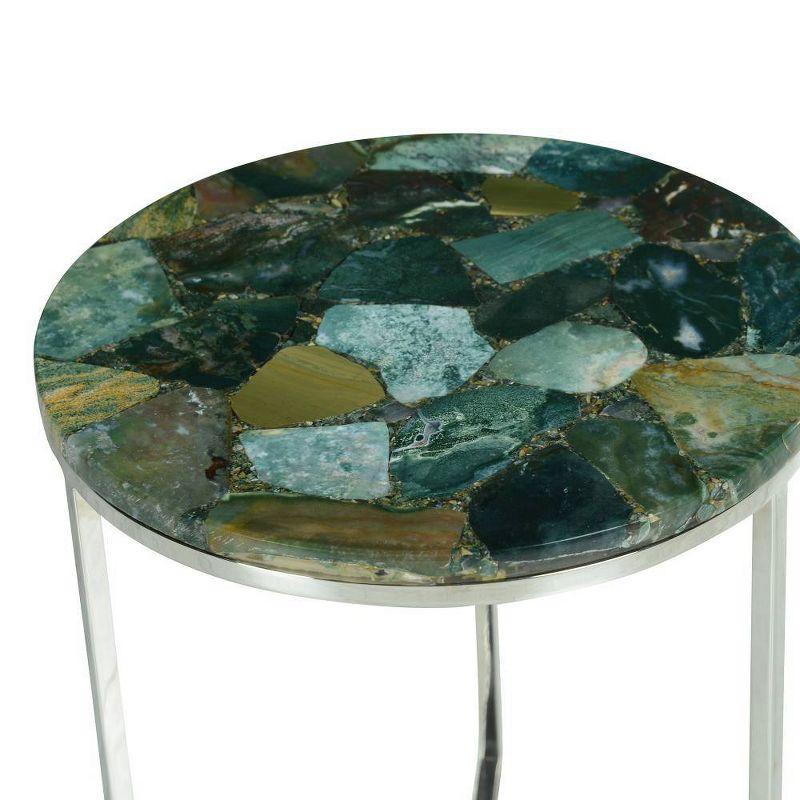 Foster Agate Top Round Chairside Table Emerald Green - Steve Silver Co.: Chrome Base, Spa-Toned Stone, Modern Luxury