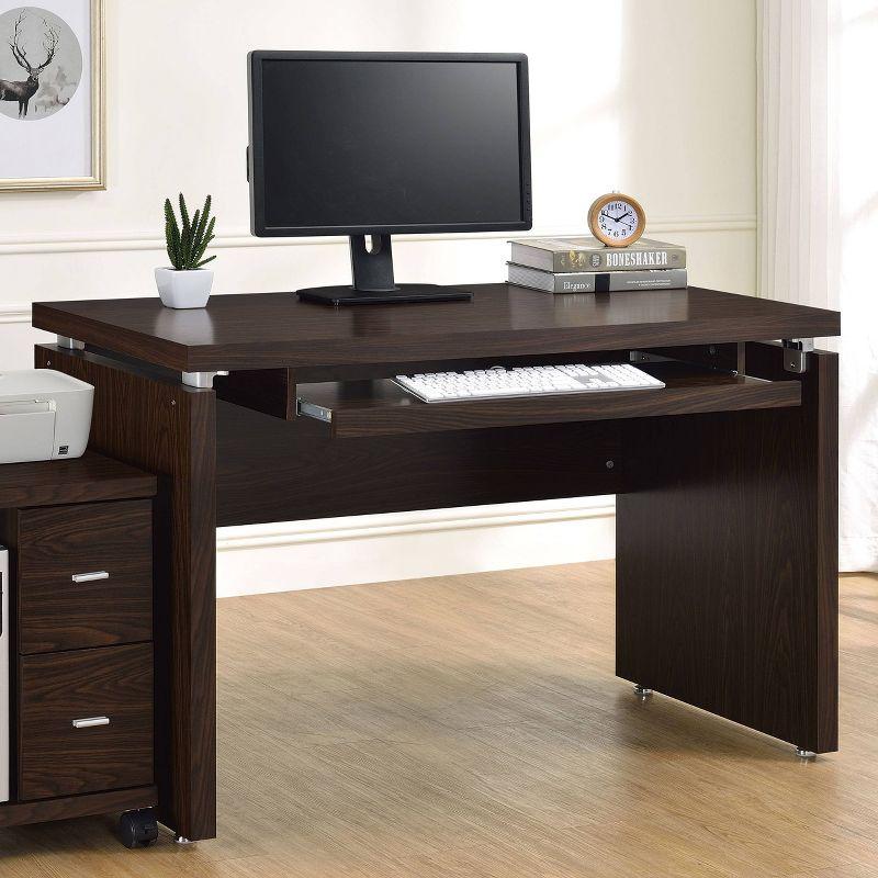 Transitional Medium Oak Home Office Desk with Keyboard Tray