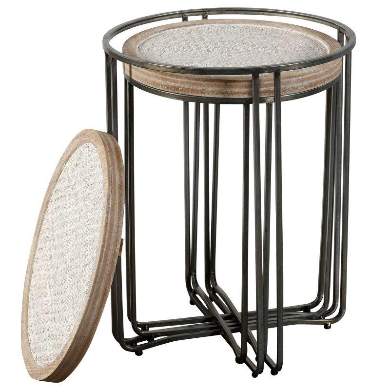 Set of 2 Ryder Round Nested Side Tables Tan/Black - StyleCraft: Metal & Rattan, No Assembly Required
