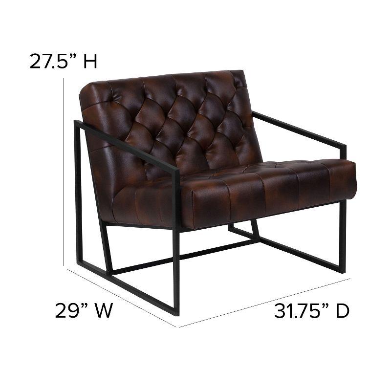 Merrick Lane Bomber Jacket Faux Leather Modern Lounge Chair With Tufted Seating and Black Metal Frame
