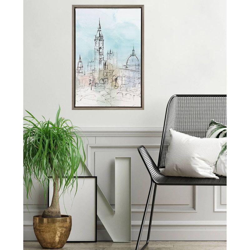 16" x 23" New York City I Framed Canvas Wall Art - Amanti Art: Modern Vertical Cityscape Drawing