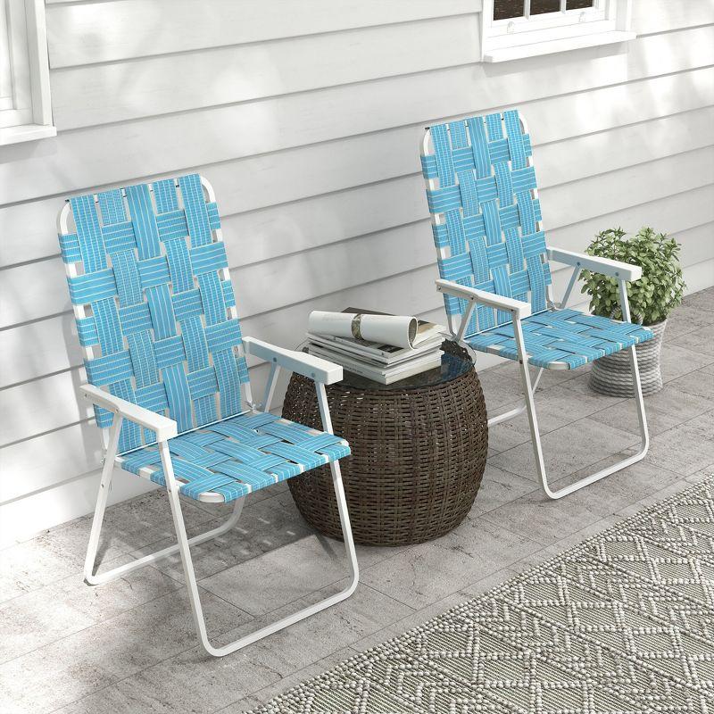 Outsunny Set of 2 Patio Folding Chairs, Classic Outdoor Camping Chairs, Portable Lawn Chairs w/ Armrests, Blue