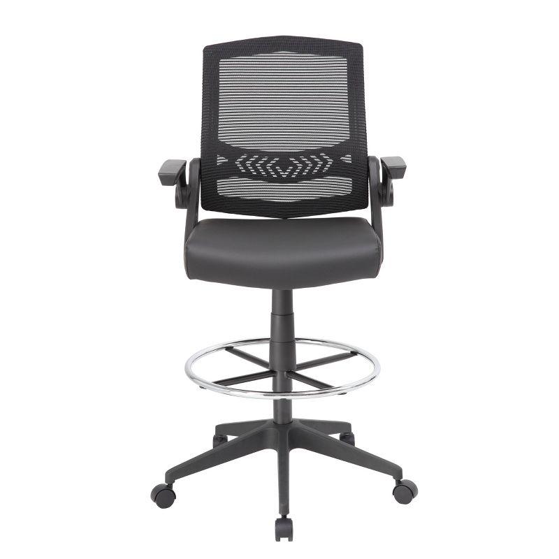Boss Office Products Drafting Stool with Flip Arms Mesh Black: Adjustable for Tall Desks, Ergonomic Design, Nylon Frame
