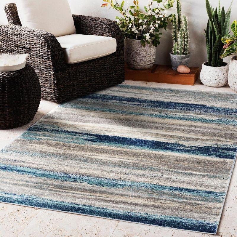 Abstract Blue Visions 5' x 7' Easy-Care Synthetic Area Rug