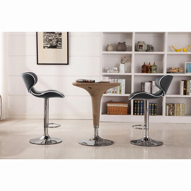 Roundhill Furniture Masaccio Cushioned Leatherette Upholstery Airlift Adjustable Swivel Barstool with Chrome Base, Grey, Set of 2