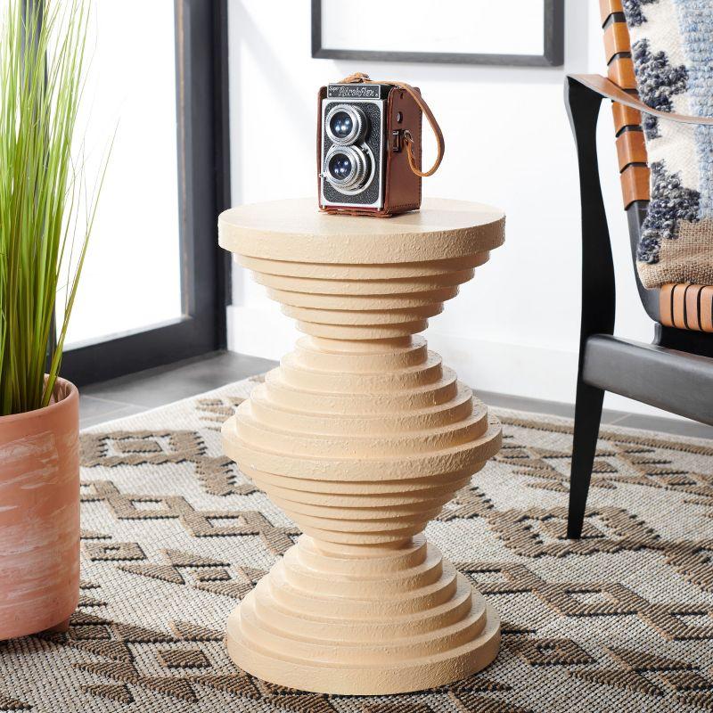 Cream Fluted Round Wood Accent Table