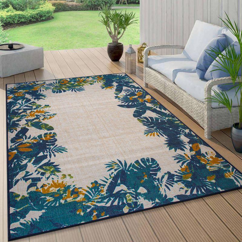 Multi Floral Border Synthetic Indoor/Outdoor Area Rug