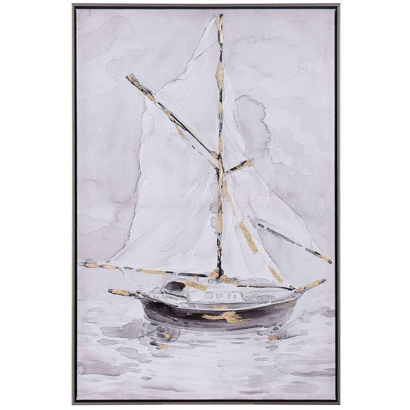 35"x24" Lifted Sail Hand Painted Framed Canvas Art Yellow - StyleCraft: Nautical Abstract Wall Decor
