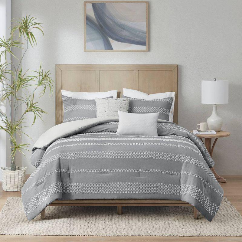 Madison Park Striped 5 Piece Clipped Jacquard Comforter Set with Throw Pillows