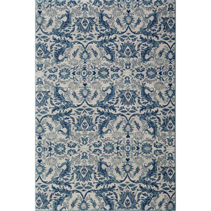 Ivory and Blue High Pile Synthetic Reversible Area Rug